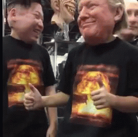 very-realistic-masks-of-donald-trump-and-vladimir-putin-and-kim-jong-un-dancing-in-a-comical-style